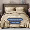 Duvet Cover Full Size Set - Extra Soft Full Duvet Cover 80" x 90" with 2 Pillow Shams - Hotel Luxury, Easy Care & Fade Free with Zipper Closures & Ties - All Season, Comfy & Breathable (Heathered Tan)