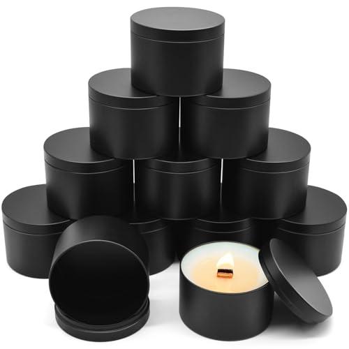 YJHSS 12-Pack 12oz Candle Tins with Lids, Metal Candle Jars for Candle Making, Bulk Empty Containers for Beginners & DIY Storage -Black