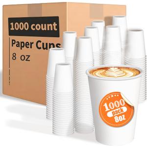 1000 Count 8 oz Paper Cups, Disposable Coffee Cups, Paper Coffee Cups, Hot/Cold Beverage Drinking Cups for Office Party Home Travel