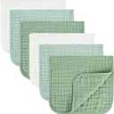 Baby Burp Cloth 100% Cotton Newborn Cotton Muslin Burp Cloth 10x20 inches (White & Green 6 Pieces)