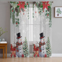 ZOE GARDEN Christmas Snowman,2 PCS Semi-Sheer Curtains 96 Inches Long,Grey Winter Xmas Tree Snowflake Red Poinsettia Rod Pocket Voile Panels,Window Drape Chiffon Fabric for Living Room Bedroom,104x96