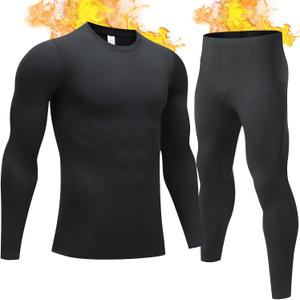 TEEPIRE Mens Thermal Underwear Set with Lightweight Ultra Soft Fleece Lined,Long John Set, Skiing Base Layer (Medium, 1 Pack Black Thermal Set)