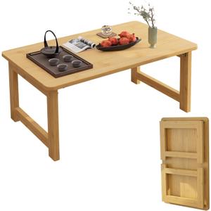 Bamboo Folding Coffee Table, Japanese Low Table for Tatami Room & Floor Dining, Versatile Portable Surface for Tea/Study, No Assembly Required, Easy Storage - 31.5 Inch (Natural), 31.5" x 19.7" x 15"