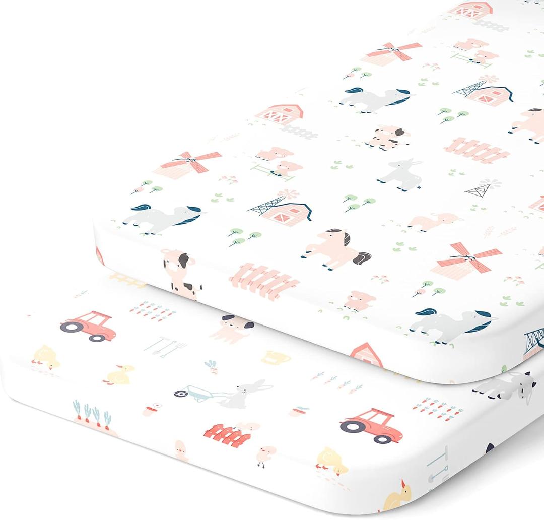 Bassinet Fitted Sheets Compatible with Dream on Me Traveler Portable Bassinet & Skylar, Seashell Bedside Sleeper  Snuggly Soft 100% Jersey Cotton  Farm Animals  2 Pack Bassinet Fitted Sheets Compatible with Dream on Me Traveler Portable Bassinet & Skylar, Seashell Bedside Sleeper  Snuggly Soft 100% Jersey Cotton  Farm Animals  2 Pack