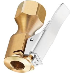 Heavy Duty Brass Air Chuck with Clip Adapter, Open Flow Straight Tire Chuck Air Nozzle, 1/4" FNPT Tyre Chuck for Tire Inflator Pressure Gauge Air Pump Compressor Accessories (Brass, 1 Pack)