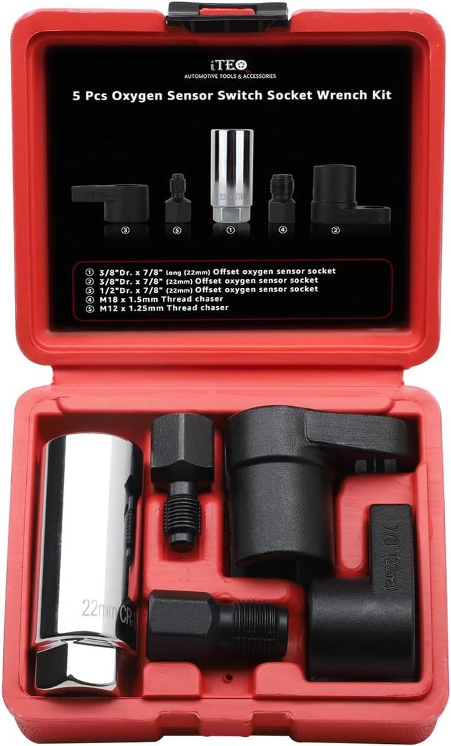 5 Pcs Automotive Oxygen Sensor Socket Wrench Remover tool and Thread Chaser Set