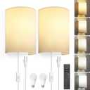 GOODATE Plug in Wall Sconces, Stepless Colors 2700K-6500K & Stepless Dimming, Wall Sconces Set of Two with Remote & Switch Control, Plug in Wall Light with Timer, Bulbs Included, White