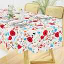 misaya Oval Waterproof Vinyl Table Cloth, Wipeable Tablecloth with Flannel Backing, Plastic Table Cover for Dinner, Picnic, Indoor and Outdoor (Flowers, 52" x 70")