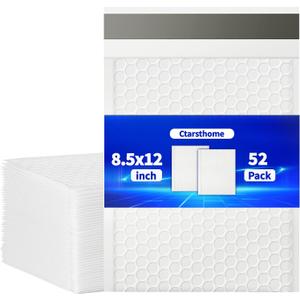 52 Pack Bubble Mailers 8.5x12inch Padded Envelopes Thin Mailing Envelopes Waterproof Bubble Opaque Padded Mailers Self Seal Adhesive Shipping Bags for Mailing Jewelry Makeup Small Business (white)