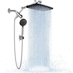 Veken Wide Rain Shower Head with 6 Modes Handheld Water Spray,High Pressure Showerhead Combo with Arm for Bathroom Accessories,Home Decor Detachable Dual Shower with Anti-Clog Nozzles,Silver Chrome