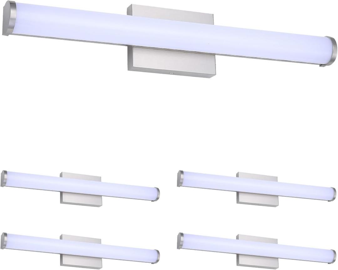 ASD 24" LED Linear Vanity Light Fixture, Modern Bathroom Sconce — 3 Color 3000K-5000K, Dimmable, 25W 1750LM, Energy Star & ETL Listed — Over Mirror Makeup Bar for Bedroom, Cabinets — Nickel, 4 Pack