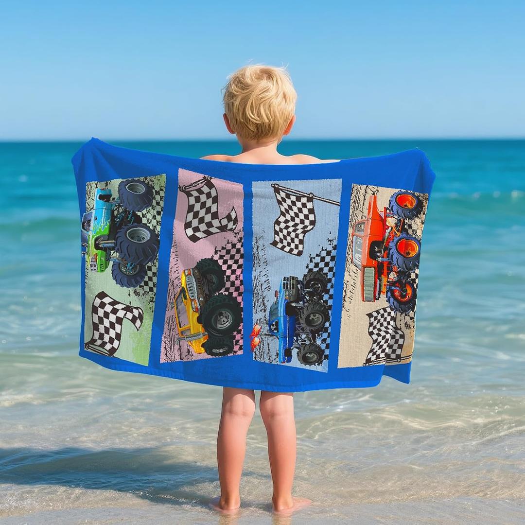 Truck Beach Towel for Kid 30 X 60 Inch Monster Trucks Microfiber Pool Towel Absorbent Quick Dry Beach Towel Racing Car Blanket for Boys Summer Pool Party Supplie Bath Sport Travel for Kids Gift