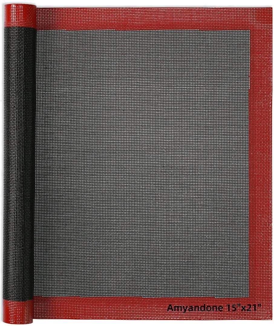 Perforated Silicone Baking Mat for Two-Thirds Size Pan, Non-Stick Eclair Baking Mat for 15x21 Big Sheet, Reusable Cookie Sheet Liner for Two Thirds Sheet Pans for Sugar Cookies 1 PCS (Black Background with Red Trim)