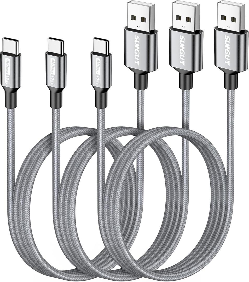 SUNGUY Car Carplay Cable for iPhone 15/16/16 Pro Max/Plus Cable, 3-Pack 3.3FT USB A to USB C Cable Cord, for iPad Pro 13/12.9/11 inch iPad Air 5/4th Mini Car Charger Cable (Grey)