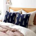 Miaoquhe Christmas Throw Pillow Covers 18X18 Inches Set of 2 White Christmas Tree Navy Blue Pillowcase Soft Cotton Linen Square Winter Xmas Cushion Covers for Home Sofa Patio Bedroom