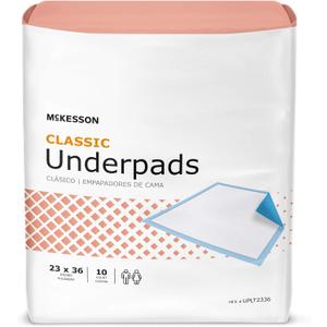 McKesson Classic Underpads, Incontinence Bed Pads 23" x 36" [150 Count], Light Absorbency, Disposable Chux Pads for Adults, Elderly, and Baby, Pee Pads