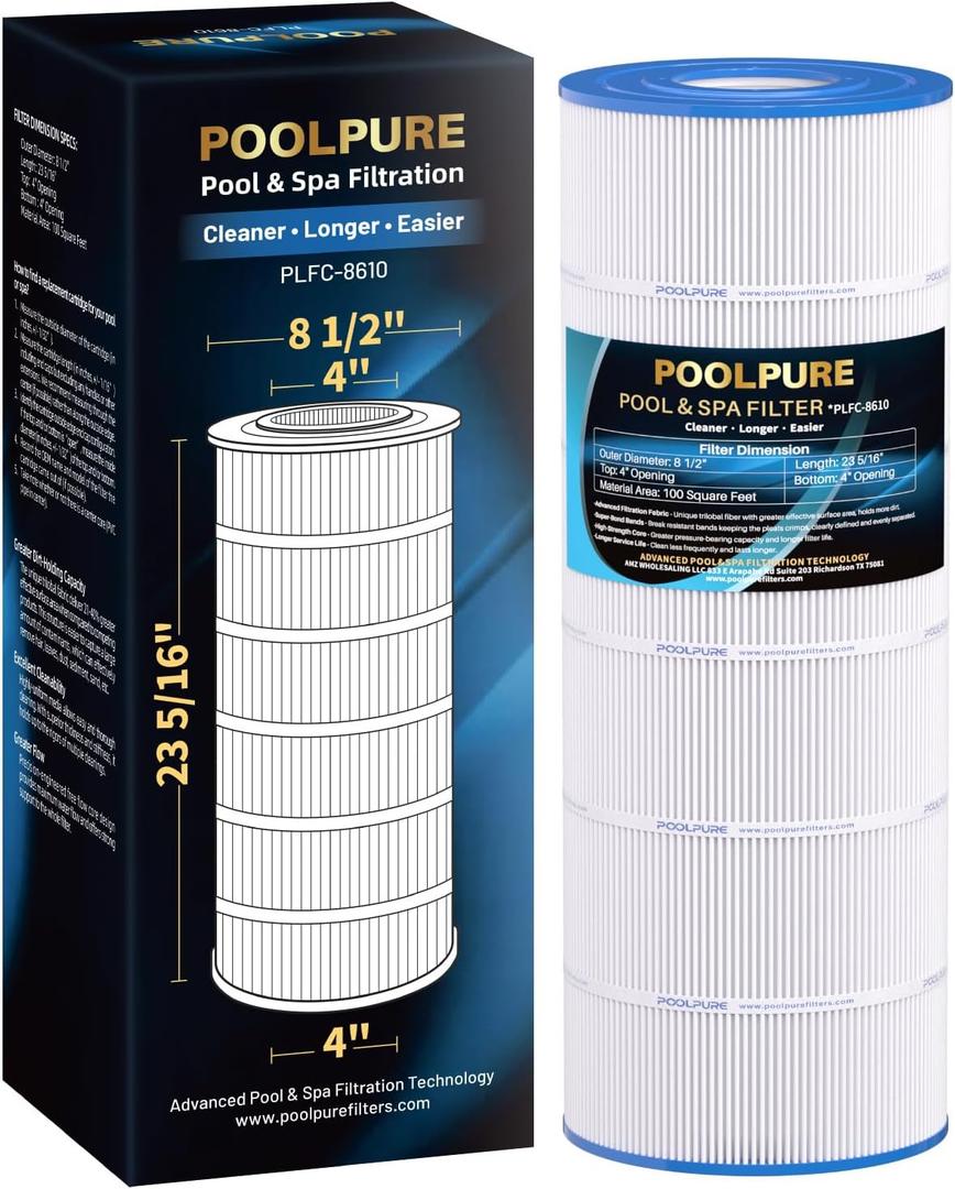 POOLPURE PLFC-8610 Pool Filter Replaces PA100, Ultral-D1, Unicel C-8610, C-7487, Filbur FC-1290, Hayward CX1100-RE, Hayward c1100, 100 Sq.ft Filter Cartridge 1PACK