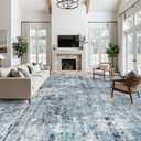 Soalmost 10x14 Area Rugs for Living Room, Non Slip Machine Washable Vintage Rugs, Low Pile Lightweight Large Rug for Bedroom, Dining Room, Home Office Blue
