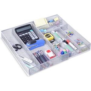 WuGeShop Expandable Office Drawer Organizer, 6 to 7 Compartments Adjustable Mesh Desk Drawer Organizer, Good Desk Organizer for Office Supplies and Art Supplies