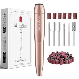 MelodySusie Electric Nail Drill Machine,PC120I Portable Electric Nail File Efile Set for Acrylic Gel Nails, Manicure Pedicure Tool with Nail Drill Bits Sanding Bands Gold