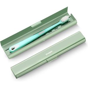 Aluminum Toothbrush Travel Case, Portable Travel Toothbrush Holder, Durable Manual Toothbrush Box Container for Traveling, Bathroom, Camping, Business Trip-Green (1 Pack (Standard))