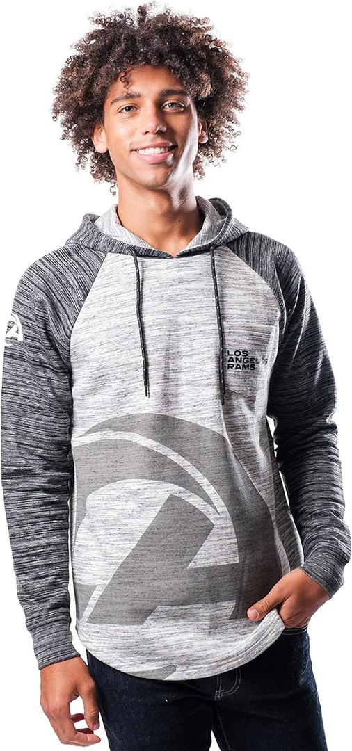 Ultra Game Men's NFL Fleece Hoodie Pullover Sweatshirt Embroidered JTM2084A, Los Angeles Rams, Gray Space Dye, Large