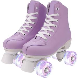 Women's Roller Skates Light Up Wheels, Adjustable Double Row Roller Skates Outdoor Shiny Derby Skates Illuminating for Teens and Youth (38-9.44in-(Women's 7.5 / Men's 6.5), Purple White1)