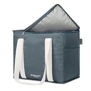 Reusable Insulated Grocery Bag - Leak Proof, X Large Insulated Cooler Bag - Insulated Shopping Bags for Groceries - Travel Cooler Bag for Frozen and Hot Food with Zippered Top (Auburn) 