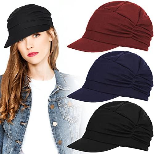 Geyoga 3 Pieces Soft Breathable Newsboy Cap for Women Chemo Headwear Oversized Slouch Hat with Brim for Women Ladies
