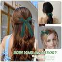 2 x 4 Pcs Dark Green Bows Set Accessories for Hair, Dark Green Scrunchie and Alligator Hair Clips Long Ponytail Bow Knot Linen Satin Hair Accessories for Women and Girls (3 Styles)