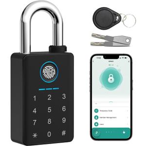 Heavy Duty Fingerprint Padlock with Key, Smart Gate Lock with Keypad, Keyless Entry Digital Combination Lock for Outdoor Fence, Gate, Shed, Storage Unit, Pool, Locker, Tuya App