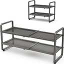 SNTD Shoe Rack - Expandable Shoe Organizer for Closet, Adjustable Metal Shoe Shelf Storage, Stackable Long Shoe Stand Holder for Garage, Entryway, Door Entrance (Grey, 2-Tier)