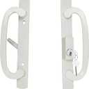 ReigaHood Keyed Sliding Patio Glass Door Handle Set Fits for Truth Legacy & Sash Controls P/N #2265, 45 Keyway w/o Mortise Lock, 3-15/16" Hole Centers, Non-Handed, White Diecast, A/B Position