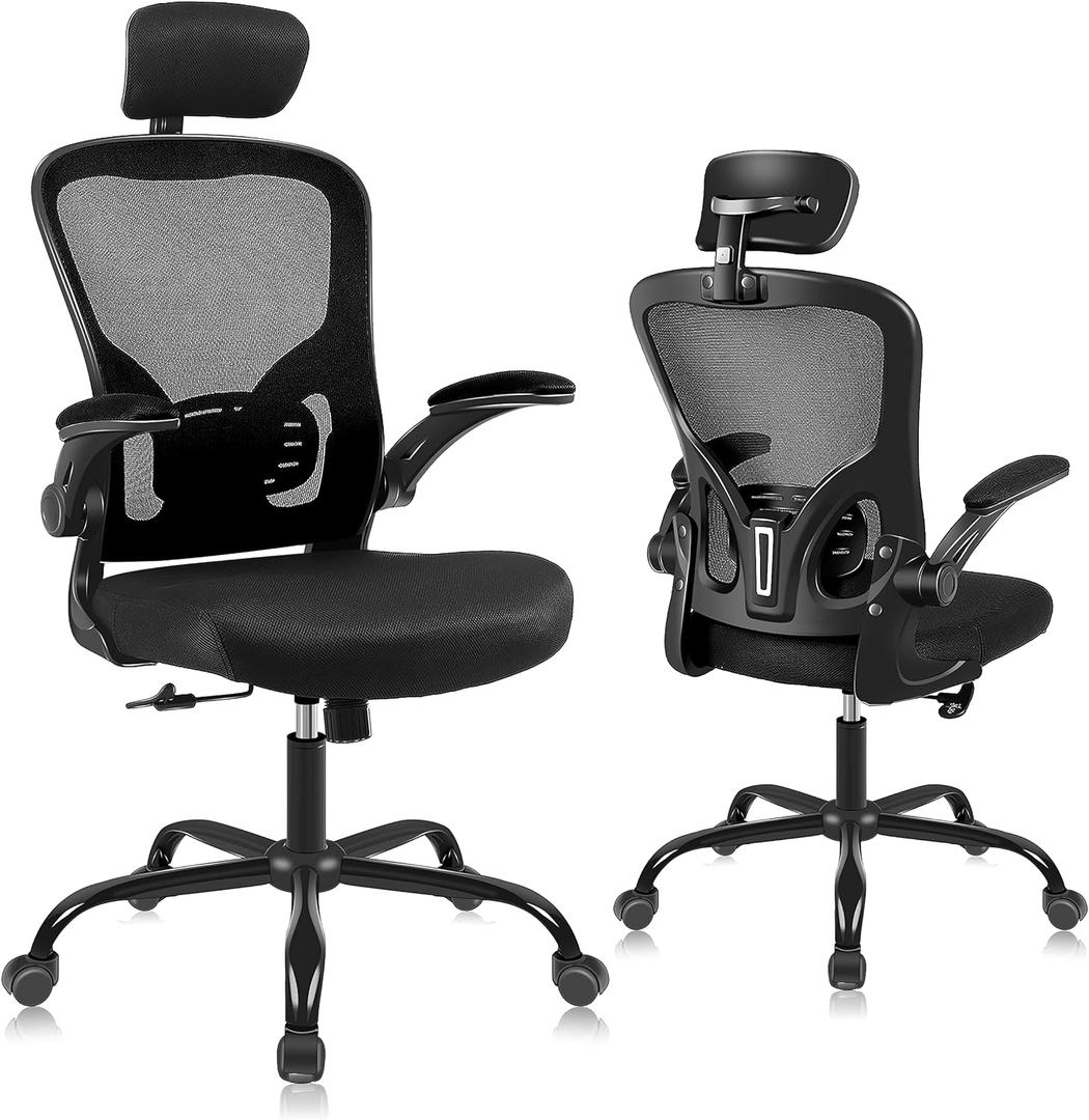 Flysky Ergonomic Office Desk Chair Breathable Mesh Swivel Computer Chair, Lumbar Back Support Task Chair, Office Chairs with Headrest and Flip-up Arms, Adjustable Height Executive Rolling Chair
