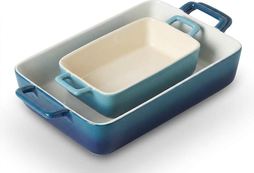 KOOV Bakeware Set, Ceramic Baking Dish, Rectangular Baking Pans Set, Casserole Dish for Cooking, Cake Dinner, Kitchen, Wrapping Upgrade, 2-Piece (Gradient Blue)