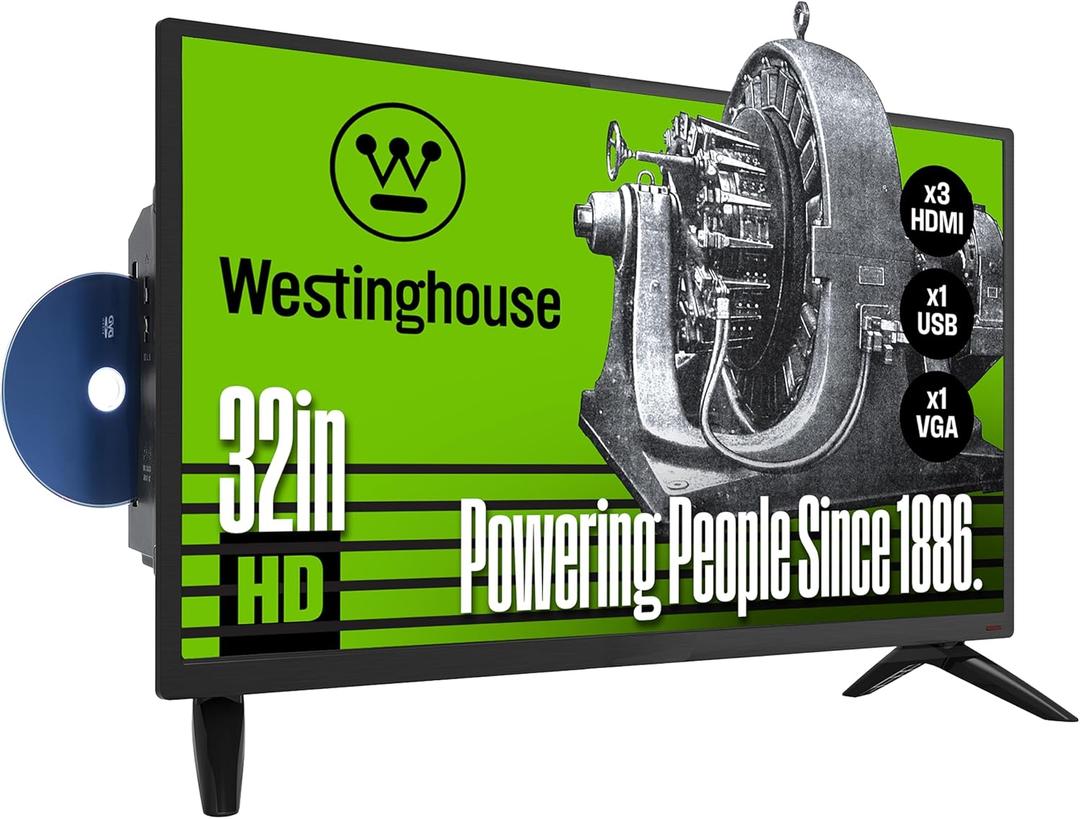 Westinghouse 32 Inch TV with DVD Player Built in, HD LED Small Flat Screen Non-Smart Television DVD Combo, RV Camper, Works with Fire Stick, Roku, Apple TV, TiVo, Xumo, and Streaming Devices.