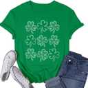 Womens St Patricks Day Shamrock T-Shirts Happy Go Lucky Shirts Irish Clover Tee Tops (XL)