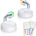 Small Spotlight Battery Operated Accent Light with Remote, RGB LED Wireless Little Spot Light Rotatable with Dimmer & Timer for Artwork Painting (2pcs)
