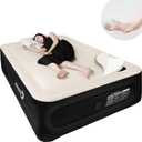Silk Foam Air Mattress Queen with Built in Wireless Pump, 18 inches Luxury Heavy Duty Inflatable Air Mattress with Foam Topper for Home, Guests & Camping, Portable Blow Up Air Bed - Beige