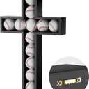 12 Cross Baseball Display Case 15 x 24 Inches Wall Mount Wood Baseball Holders Display Stand Cabinet Shadow Box for Home Run Collector Memorabilia Balls, Black