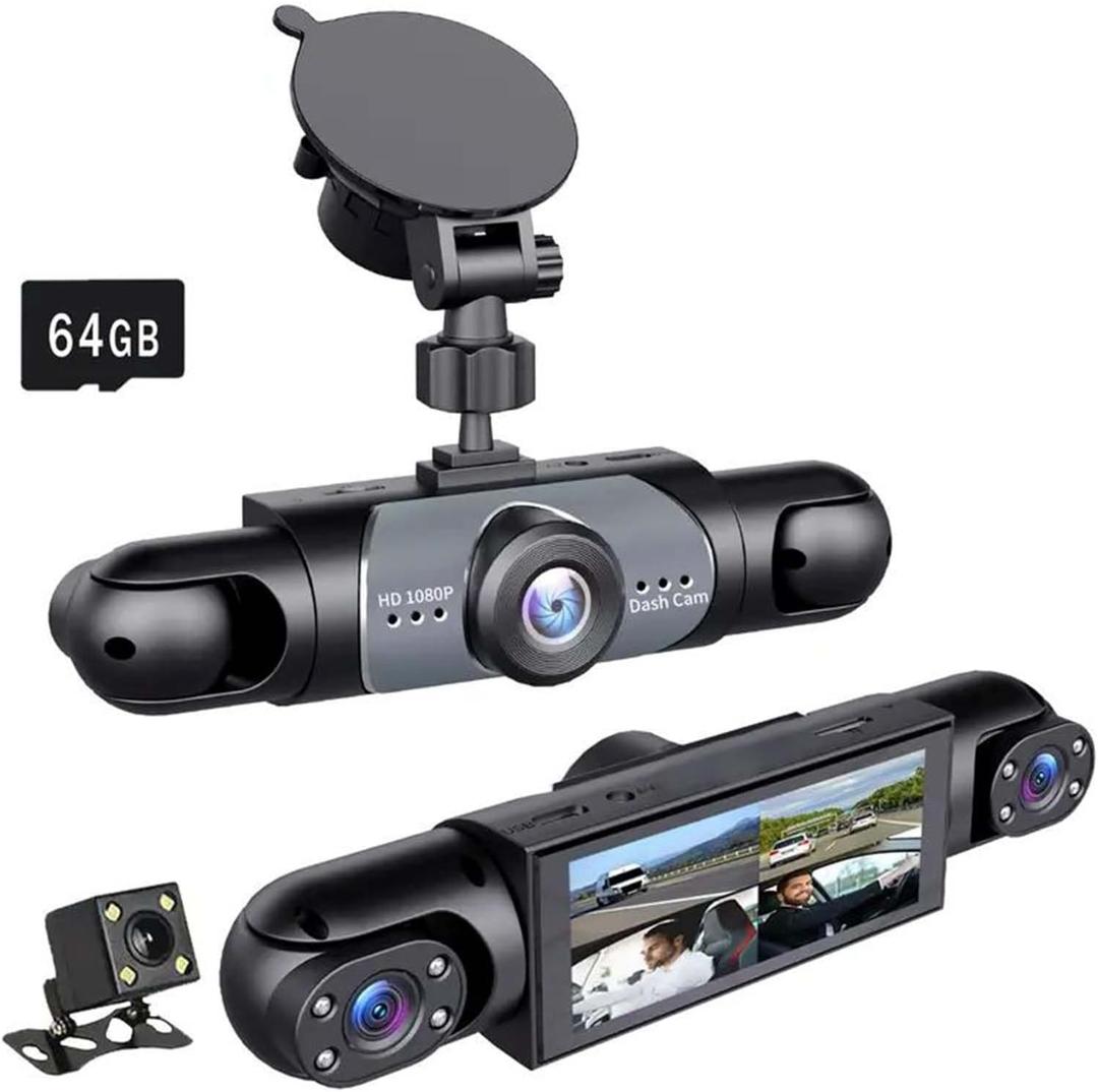 Sakerplus 360° 4 Channel Car Dash Cam System with Front Rear Left Right Cameras, 1080P Full Coverage, Night Vision, G-Sensor, Loop Recording, 64GB SD Card for Taxi, Fleet & Family Vehicles (64GB)