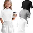 3 Pack Girls' 1/2 Sleeve Shirts | Mock Turtleneck Shirts, Half Sleeve, Basic, Elbow Length, Casual, Going out, Basic, Stretch, Soft, 5-14 Years, Summer