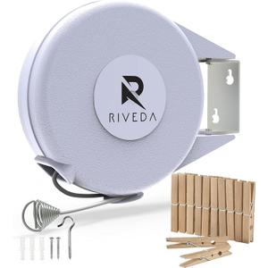 Retractable Clothesline - Portable Heavy Duty Indoor and Outdoor Washing Line - 40 Feet PVC Retracting Clothes Line with Wall Mount Hang The Wet Dry Clothing Laundry - Easy Installation (White)