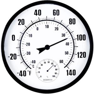 MUMTOP Indoor Outdoor Thermometer, 10 Inch Large Numbers Waterproof Wall Thermometer with Hygrometer for Patio Home Living Room Bedroom(Black) (Black)