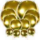 12 Pcs Orb Balloons for Party Decorations, 5 Sizes 32/22/18/15/10 Inch 4D Sphere Balloons Metallic Round Balloons for Grad Party, Wedding Party Decorations (Gold)