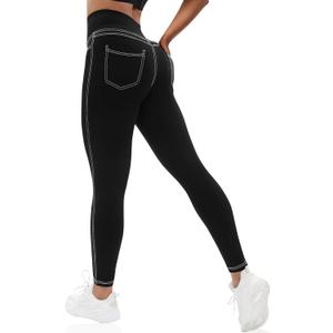 VOOVEEYA Curvy Womens Leggings, High Waisted Yoga Pants with Back Pockets, Tummy Control - Buttery Soft - Stretchy (XX-Large, Black)