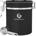 Coffee Gator Coffee Canister, 16oz Airtight Stainless Steel Kitchen Food Storage Container with Date Tracker, CO2-Release Valve and Scoop for Sugar, Beans, Tea, Sugar, Cereal, Cookies Jars - Black