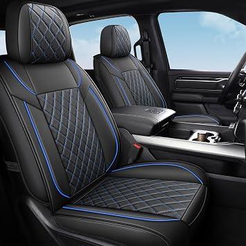 FREESOO Seat Covers for Dodge Ram 2026 2025 2024 2023 2022 2021 2020 2019 1500 Crew Cab, Leather Seat Cover Big Horn Lone Star Rebel, Black Blue