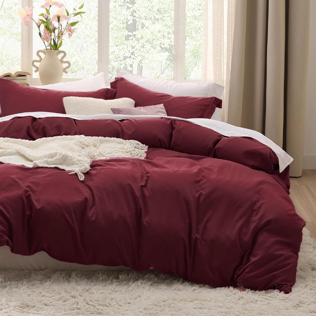 Bedsure Winery Pink Duvet Cover King Size - 3 Pieces Prewashed Cotton-Like Polyester Extra Soft Bedding Set, Includes 1 Duvet Cover 104x90 Inches with Zipper Closure & 2 Pillow Shams, No Comforter