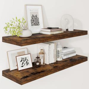 Vivelove 12" Deep Floating Shelves for Wall 36" Long, Wall Shelves for Bedroom Living Room Bathroom Kitchen Laundry Room, Farmhouse Rustic Shelves for Home Decor, 36" x 12" x 2" Set of 2, Rustic Brown